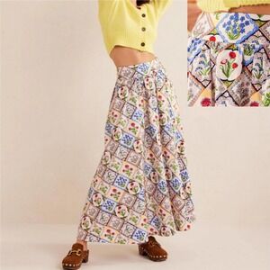 Boden Ivory Wild Bluebell Floral Maxi Skirt Women's US 8 Prairie Cottage Style